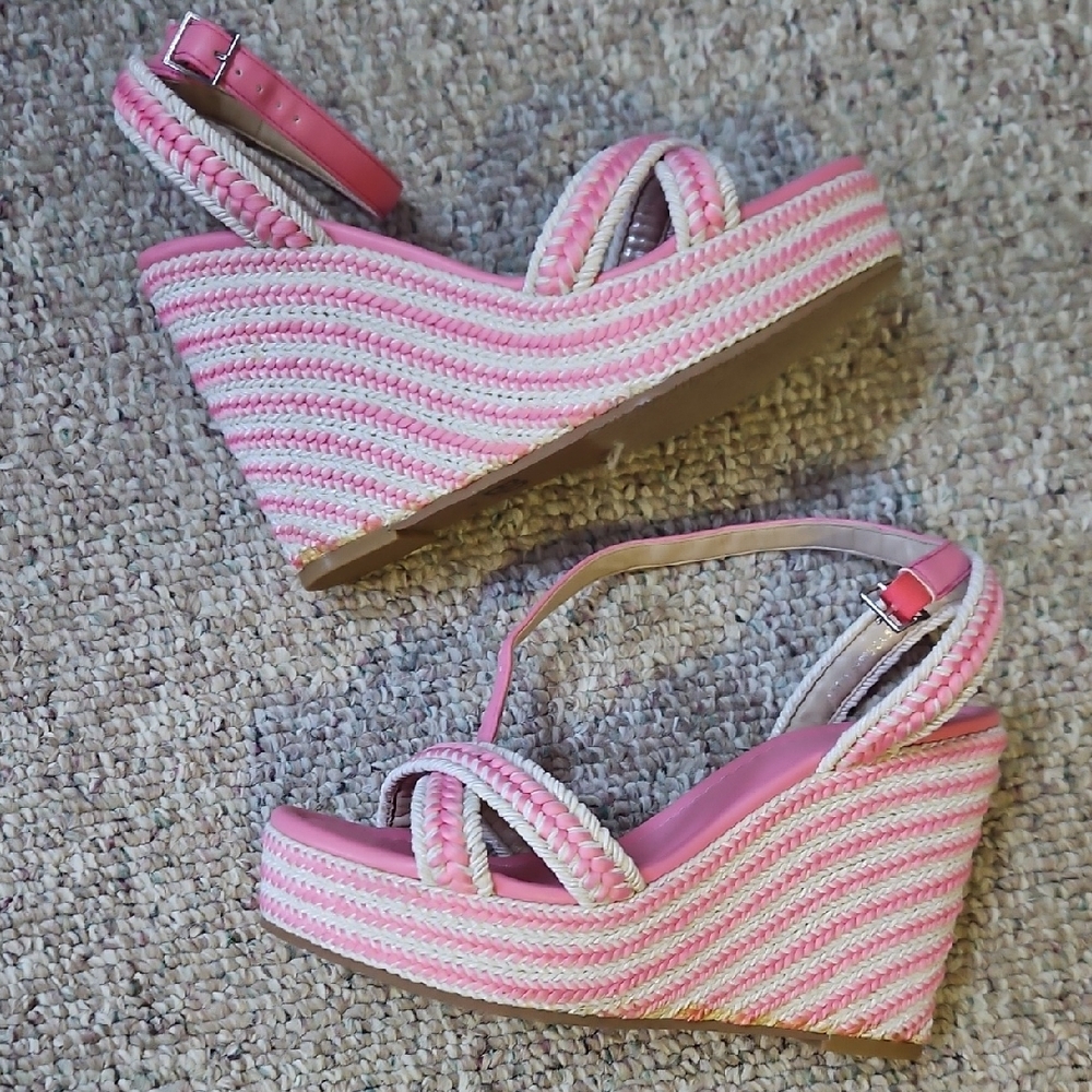 BP Pink Striped Wedge Sandals